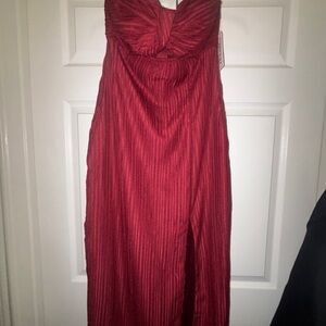 Strapless Red Evening Gown with Front Slit